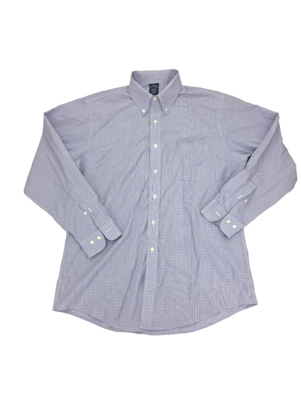 Brooks Brothers 1818 Dress Shirt Mens 17 34/35 Blue Non-Iron Cotton Plaid Preppy